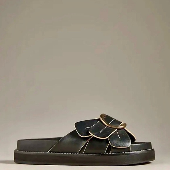 Anthropologie Farm Rio Daisy Slide Sandals Platform Flatform Black - Picture 3 of 8